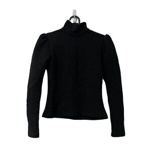 Hunter Bell Black Ribbed Mock Neck Puff Shoulder Sweater Top Womens Size XS